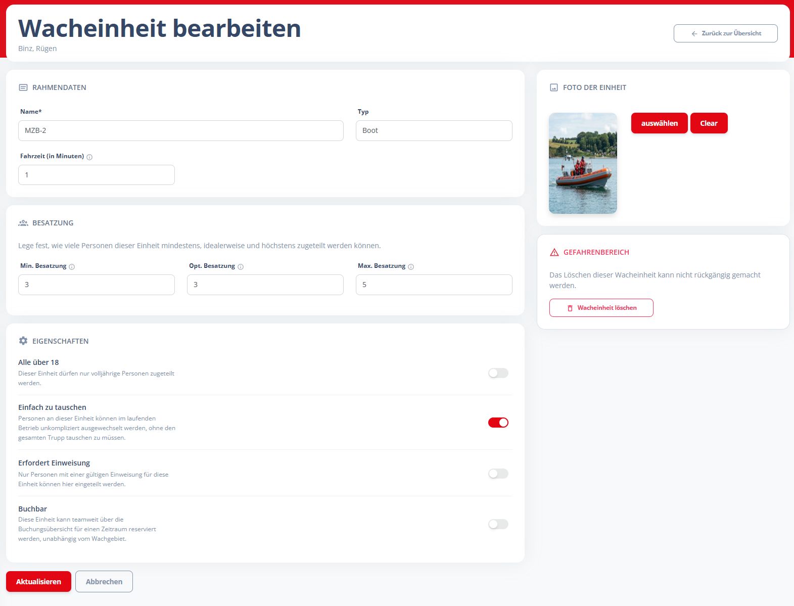Anforderungen je Einheit
